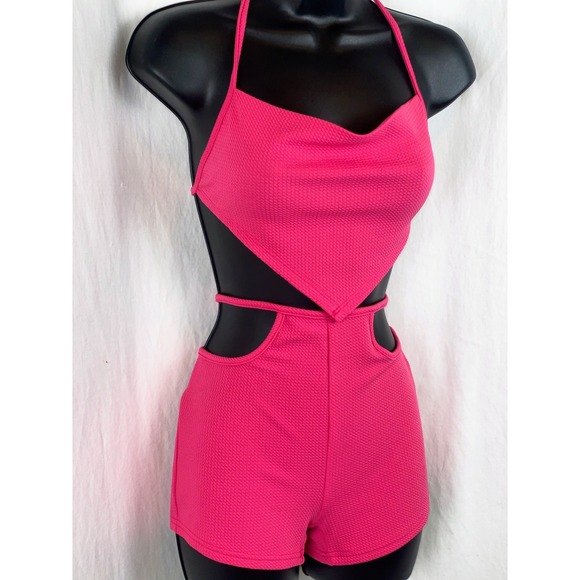 New Small Pink Barbiecore 2‎ Piece Triangle Bandana backless Halter Shorts Set - Picture 2 of 7